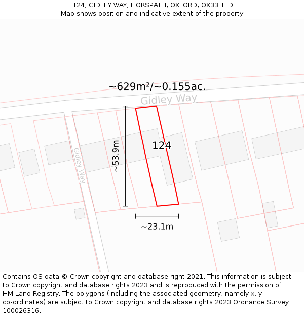 124, GIDLEY WAY, HORSPATH, OXFORD, OX33 1TD: Plot and title map