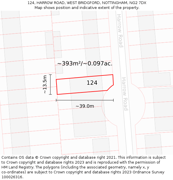 124, HARROW ROAD, WEST BRIDGFORD, NOTTINGHAM, NG2 7DX: Plot and title map