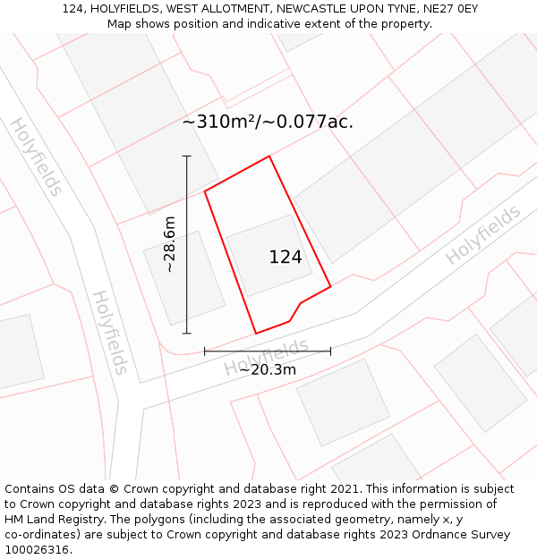 124, HOLYFIELDS, WEST ALLOTMENT, NEWCASTLE UPON TYNE, NE27 0EY: Plot and title map