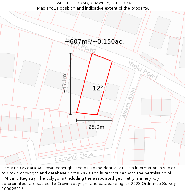 124, IFIELD ROAD, CRAWLEY, RH11 7BW: Plot and title map