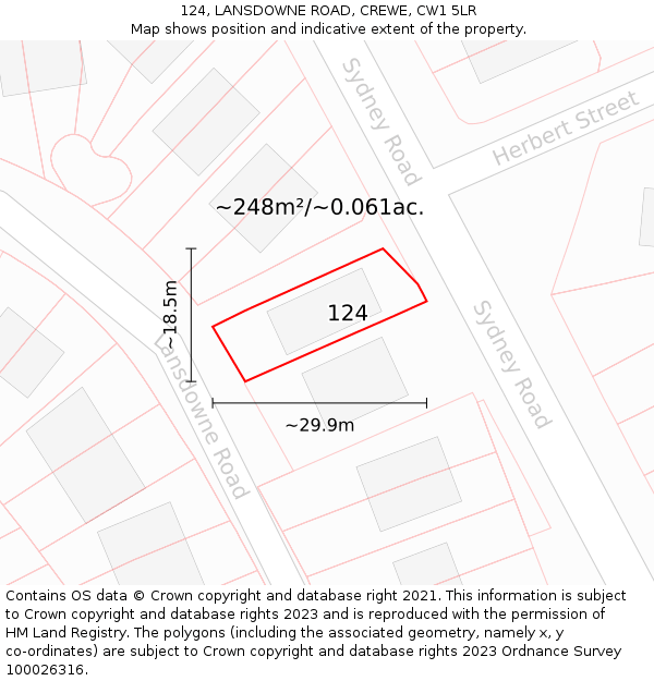 124, LANSDOWNE ROAD, CREWE, CW1 5LR: Plot and title map