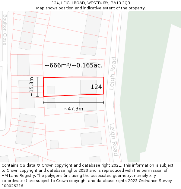 124, LEIGH ROAD, WESTBURY, BA13 3QR: Plot and title map