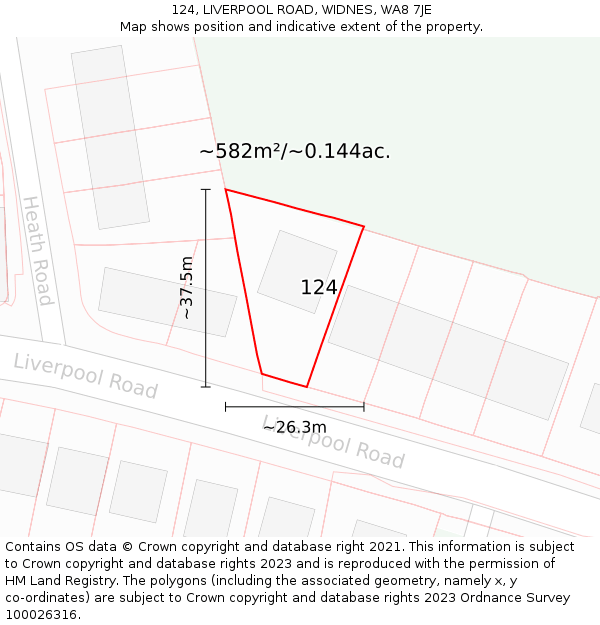 124, LIVERPOOL ROAD, WIDNES, WA8 7JE: Plot and title map