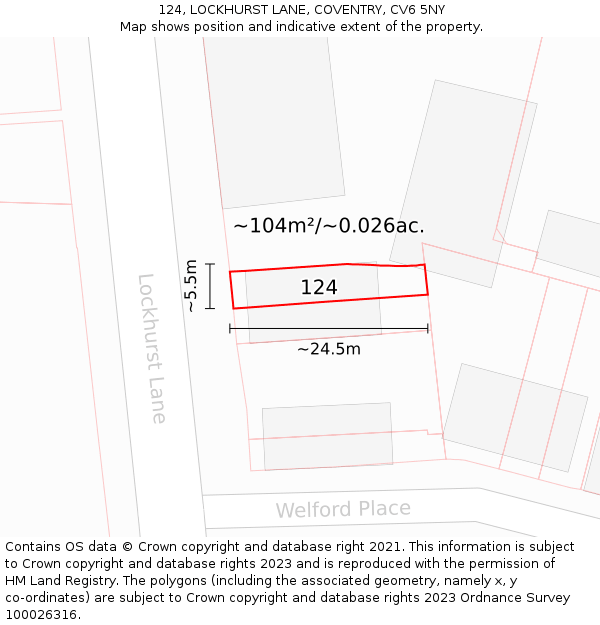 124, LOCKHURST LANE, COVENTRY, CV6 5NY: Plot and title map