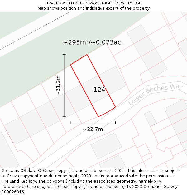 124, LOWER BIRCHES WAY, RUGELEY, WS15 1GB: Plot and title map