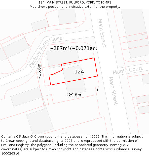 124, MAIN STREET, FULFORD, YORK, YO10 4PS: Plot and title map