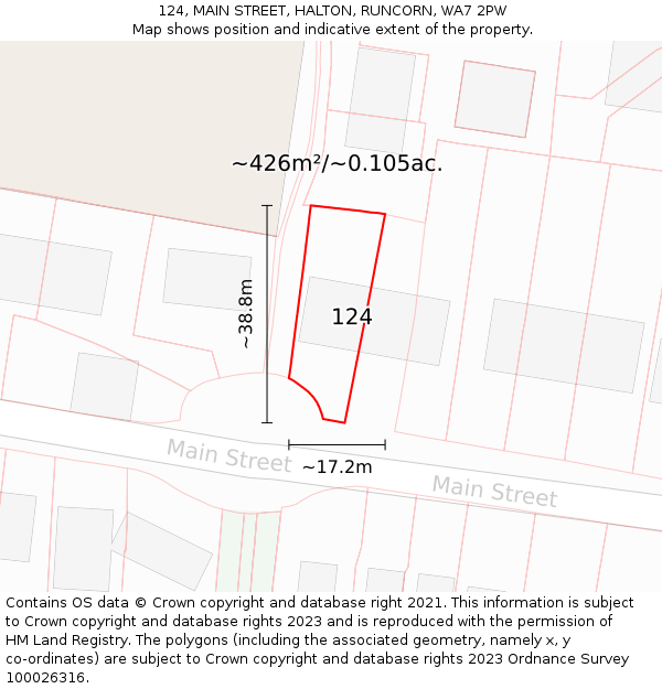 124, MAIN STREET, HALTON, RUNCORN, WA7 2PW: Plot and title map