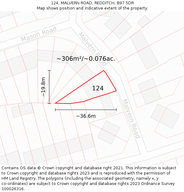 124, MALVERN ROAD, REDDITCH, B97 5DR: Plot and title map