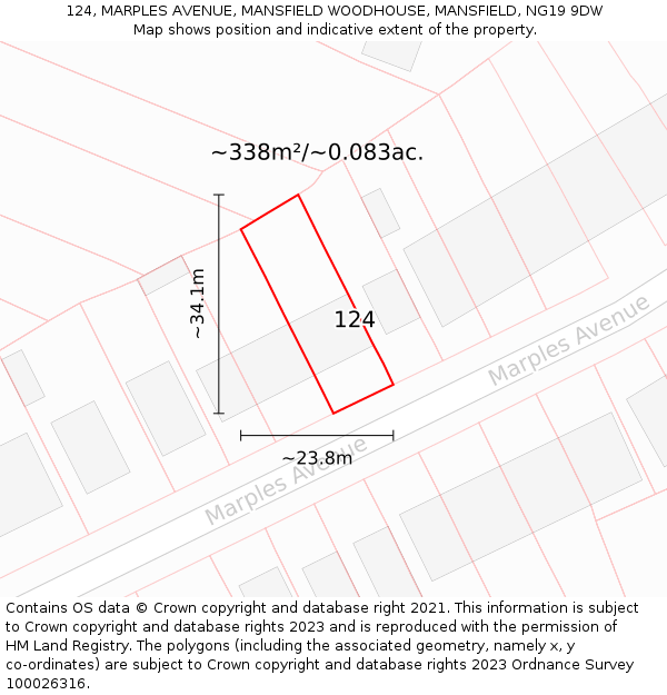 124, MARPLES AVENUE, MANSFIELD WOODHOUSE, MANSFIELD, NG19 9DW: Plot and title map