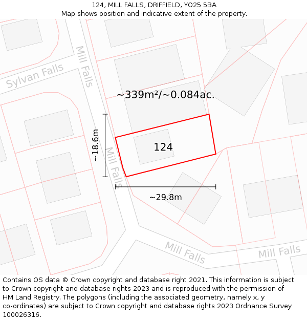 124, MILL FALLS, DRIFFIELD, YO25 5BA: Plot and title map