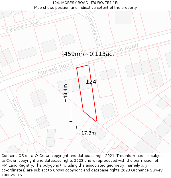 124, MORESK ROAD, TRURO, TR1 1BL: Plot and title map