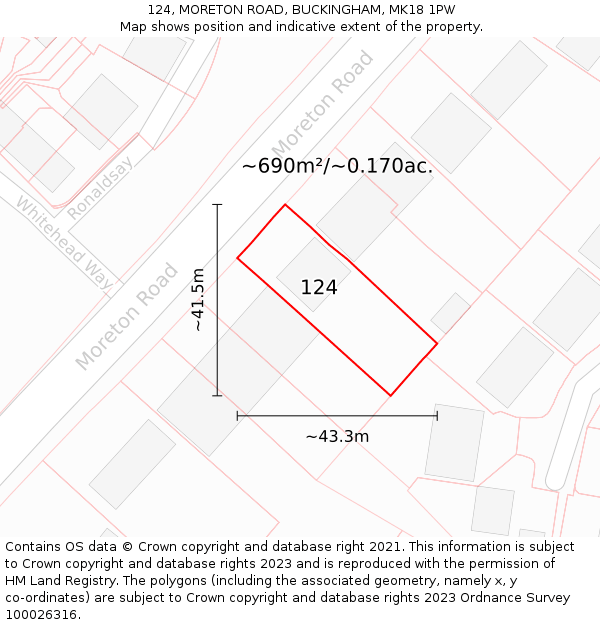 124, MORETON ROAD, BUCKINGHAM, MK18 1PW: Plot and title map