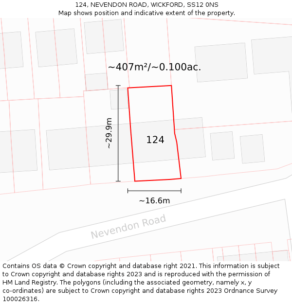 124, NEVENDON ROAD, WICKFORD, SS12 0NS: Plot and title map