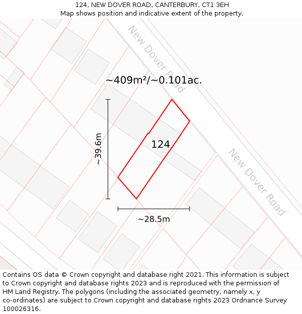 124, NEW DOVER ROAD, CANTERBURY, CT1 3EH: Plot and title map