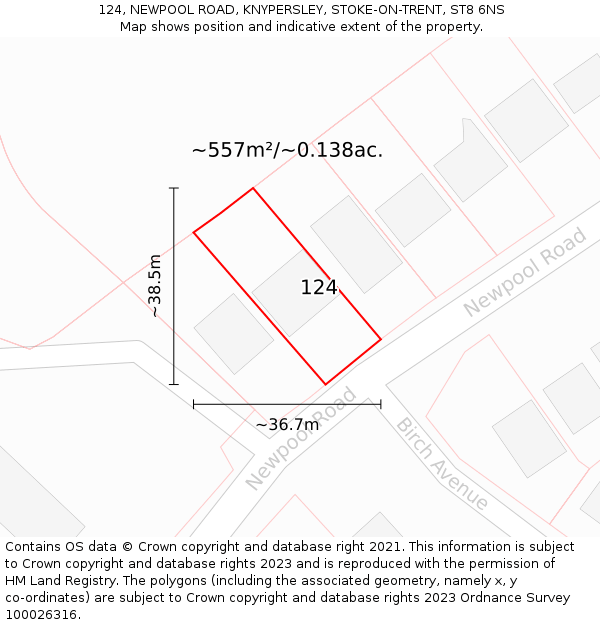 124, NEWPOOL ROAD, KNYPERSLEY, STOKE-ON-TRENT, ST8 6NS: Plot and title map