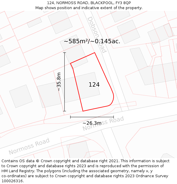 124, NORMOSS ROAD, BLACKPOOL, FY3 8QP: Plot and title map