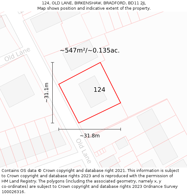 124, OLD LANE, BIRKENSHAW, BRADFORD, BD11 2JL: Plot and title map