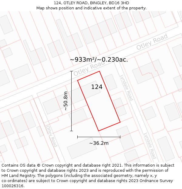 124, OTLEY ROAD, BINGLEY, BD16 3HD: Plot and title map