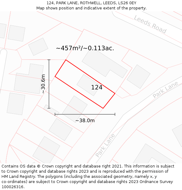 124, PARK LANE, ROTHWELL, LEEDS, LS26 0EY: Plot and title map