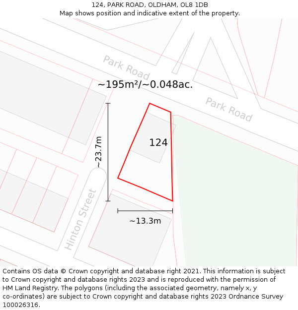 124, PARK ROAD, OLDHAM, OL8 1DB: Plot and title map