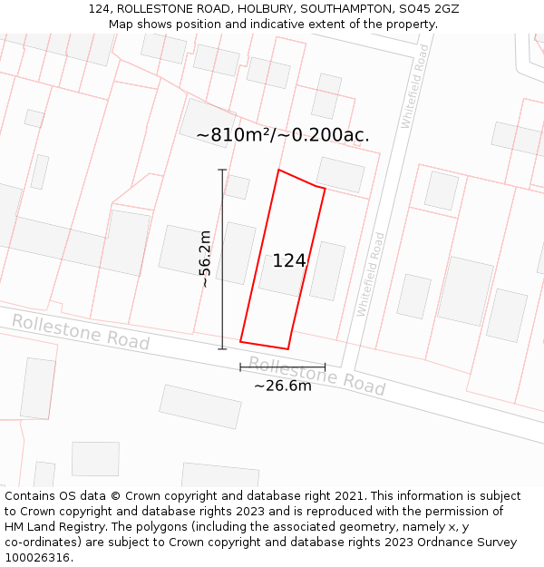 124, ROLLESTONE ROAD, HOLBURY, SOUTHAMPTON, SO45 2GZ: Plot and title map