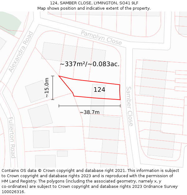 124, SAMBER CLOSE, LYMINGTON, SO41 9LF: Plot and title map