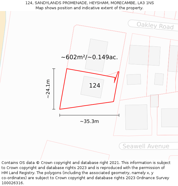 124, SANDYLANDS PROMENADE, HEYSHAM, MORECAMBE, LA3 1NS: Plot and title map