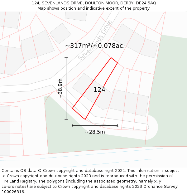 124, SEVENLANDS DRIVE, BOULTON MOOR, DERBY, DE24 5AQ: Plot and title map