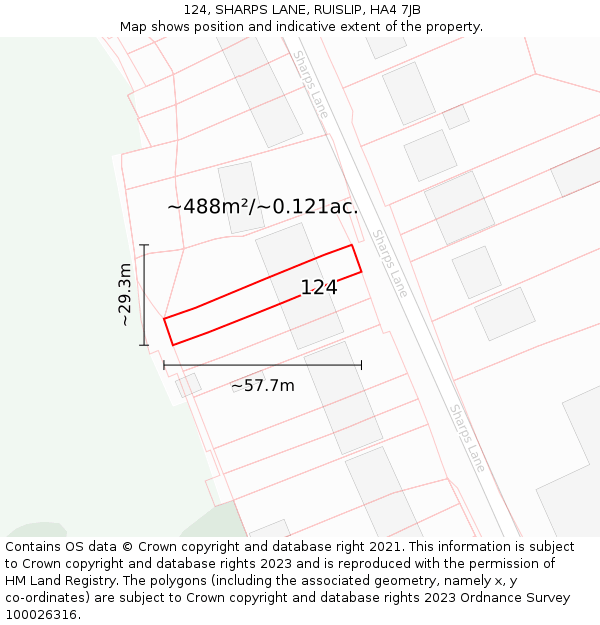 124, SHARPS LANE, RUISLIP, HA4 7JB: Plot and title map