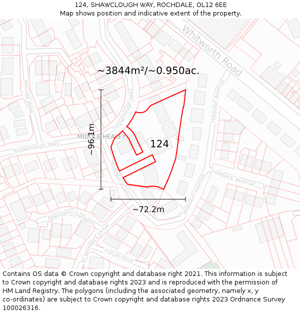 124, SHAWCLOUGH WAY, ROCHDALE, OL12 6EE: Plot and title map