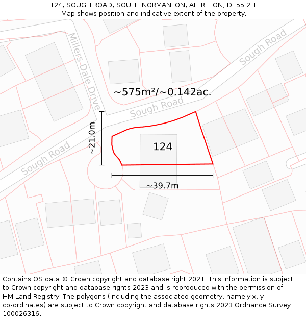 124, SOUGH ROAD, SOUTH NORMANTON, ALFRETON, DE55 2LE: Plot and title map