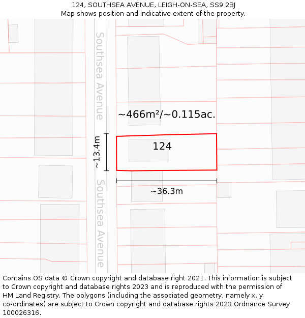 124, SOUTHSEA AVENUE, LEIGH-ON-SEA, SS9 2BJ: Plot and title map