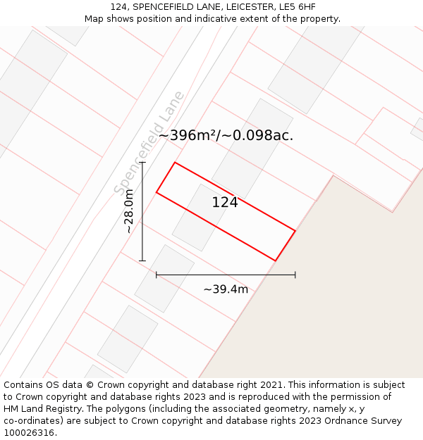 124, SPENCEFIELD LANE, LEICESTER, LE5 6HF: Plot and title map