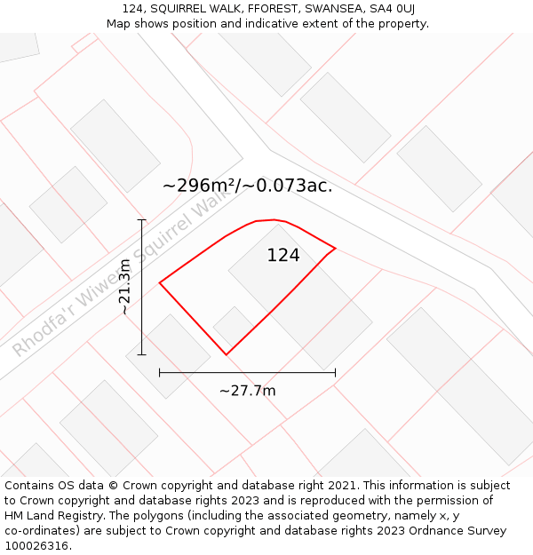 124, SQUIRREL WALK, FFOREST, SWANSEA, SA4 0UJ: Plot and title map