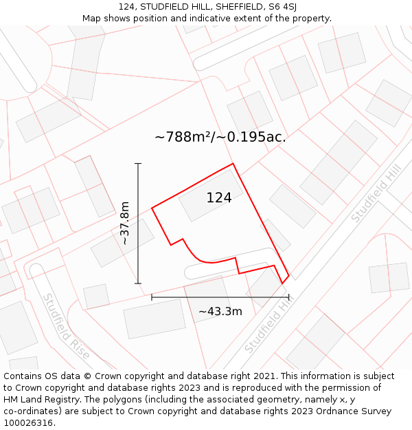 124, STUDFIELD HILL, SHEFFIELD, S6 4SJ: Plot and title map