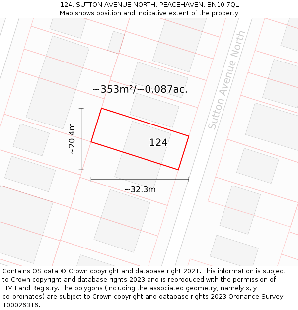 124, SUTTON AVENUE NORTH, PEACEHAVEN, BN10 7QL: Plot and title map