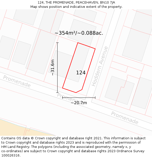 124, THE PROMENADE, PEACEHAVEN, BN10 7JA: Plot and title map