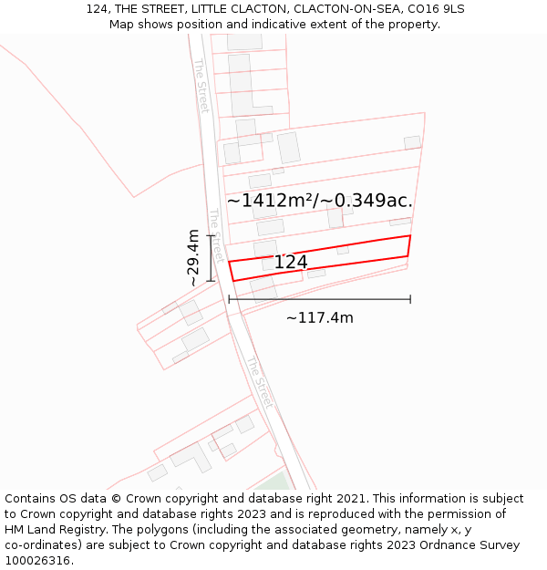 124, THE STREET, LITTLE CLACTON, CLACTON-ON-SEA, CO16 9LS: Plot and title map