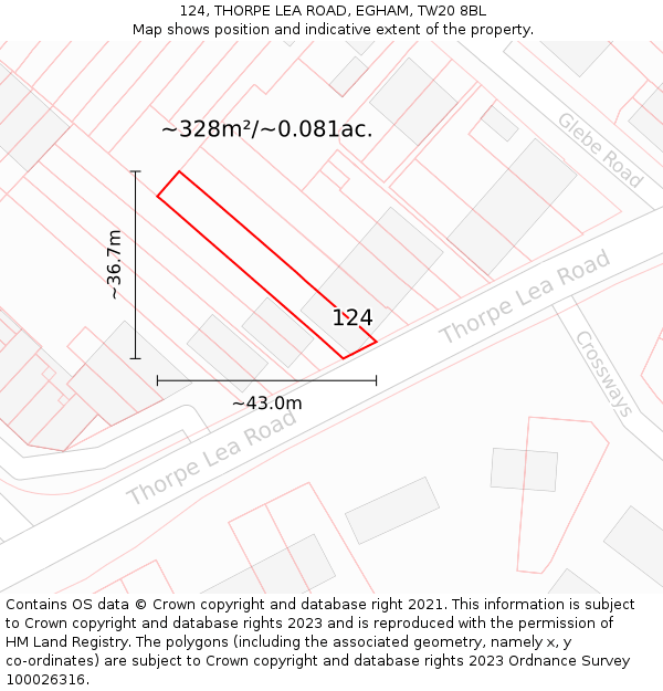 124, THORPE LEA ROAD, EGHAM, TW20 8BL: Plot and title map