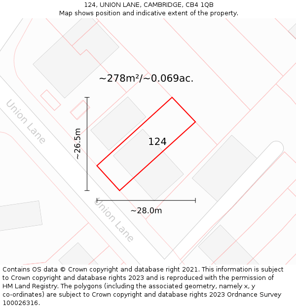 124, UNION LANE, CAMBRIDGE, CB4 1QB: Plot and title map