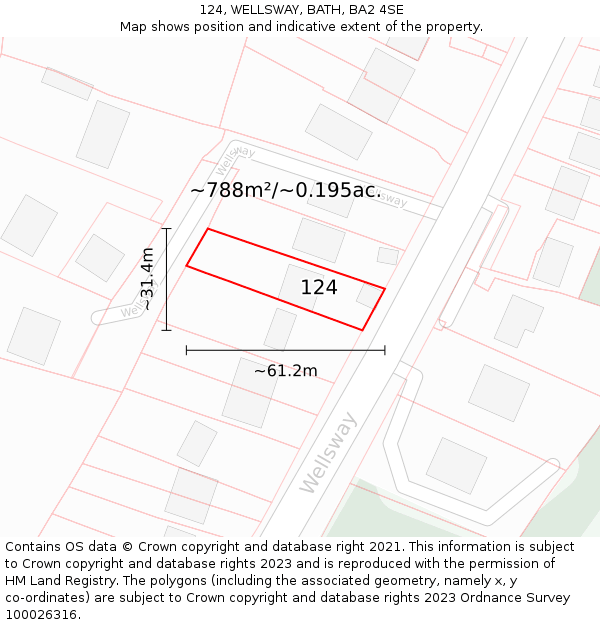 124, WELLSWAY, BATH, BA2 4SE: Plot and title map