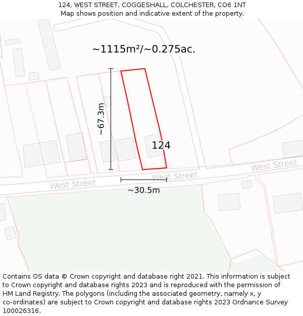 124, WEST STREET, COGGESHALL, COLCHESTER, CO6 1NT: Plot and title map