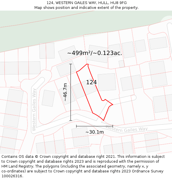 124, WESTERN GAILES WAY, HULL, HU8 9FG: Plot and title map