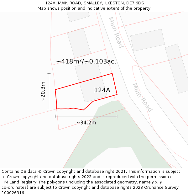 124A, MAIN ROAD, SMALLEY, ILKESTON, DE7 6DS: Plot and title map