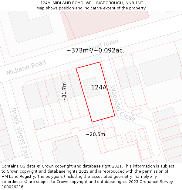 124A, MIDLAND ROAD, WELLINGBOROUGH, NN8 1NF: Plot and title map