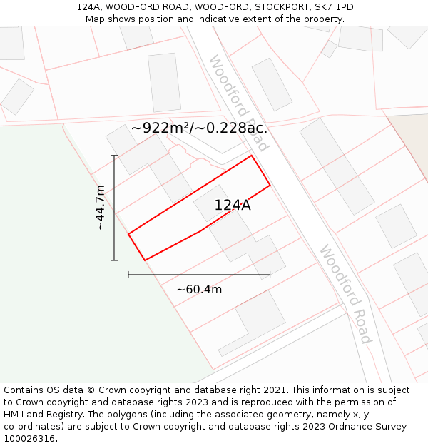 124A, WOODFORD ROAD, WOODFORD, STOCKPORT, SK7 1PD: Plot and title map