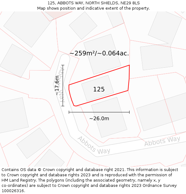 125, ABBOTS WAY, NORTH SHIELDS, NE29 8LS: Plot and title map