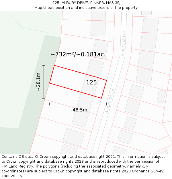 125, ALBURY DRIVE, PINNER, HA5 3RJ: Plot and title map