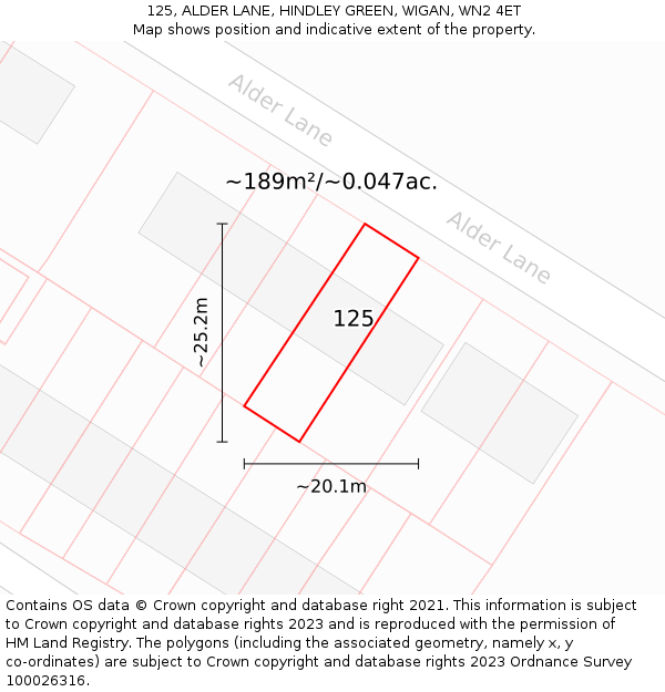 125, ALDER LANE, HINDLEY GREEN, WIGAN, WN2 4ET: Plot and title map