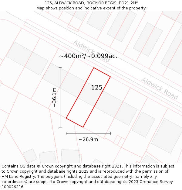 125, ALDWICK ROAD, BOGNOR REGIS, PO21 2NY: Plot and title map